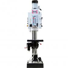 Сверлильный станок B-1840G/400— это универсальное и качественное промышленное оборудование для сверления отверстий и выполнении других операций в различных материалах, таких как металл, пластик и дерево. Он идеально подходит для серийного и крупносерийного производства благодаря своей многофункциональности, высокой производительности и простоте использования. Так же вероятно использование в учебных центрах и мастерских. Станок обладает рядом особенностей. Данная модель произведена в напольном исполнении и требует надёжной установки на анкерные болты. Отдельно стоить отметить регулируемую автоматическую вертикальную подачу пиноли при сверлении с автоматическим отключением на заданную глубину. 12 скоростной редукторный привод с удобным переключением оборотов шпинделя. Мощный асинхронный двигатель выдерживающий высокие нагрузки. Автореверс при нарезании резьбы, причём так же как автоподача — с настройкой заданной глубины. B-1840G/400 оснащён функциями поворота и автоматического подъёма стола, имеющего 2 т-образных паза для крепления приспособлений и деталей, что обеспечивает удобство работы и расширяет возможности станка. Для дополнительной защиты оператора станок оборудован защитным экраном с концевиком, который не закрывает обзор, но обеспечивает безопасность во время работы. Конструкцией предусмотрена система охлаждения продлевающая срок службы режущего инструмента.
