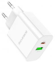 Сетевое зарядное устройство BOROFONE BA55A Crown Speed 1xUSB QC3.0, 3A, 1хUSB-C PD, 20W (белый)