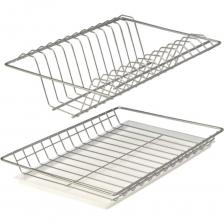 Сушилка для посуды с поддоном в шкаф 50 сантиметров- практичное приспособление для хранения посуды после мытья. Данная сушилка в верхнюю базу 500 мм. Ее конструкция создана таким образом, что позволяет устанавливать тарелки ребром, это способствует быстрому стеканию воды и высыханию посуды. Сушилка для посуды в кухонный шкаф имеет размеры 465х256 мм, 2-х ярусный, встраиваемый и подходит для навесного шкафа. Часто используется как кухонная сушилка, двухуровневая сушка на кухню, Сушилка для посуды в шкаф, посудосушка в шкаф над раковиной. Сушка устанавливается легко всего за несколько минут, прочная, не прогибается, проходит 3 этапа обработки металла и покраски в термической камере, не боится влаги. Максимальная нагрузка на уровень – 7 кг. Преимущества: • Удобная в эксплуатации; • Легко монтируется в закрытый навесной шкаф; • Имеет поддон для сбора воды; • Не боится влаги; Если вы решите купить новый кухонный гарнитур, то сушилку с поддоном всегда можно переставить в новый шкаф.