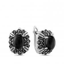 Серебряные серьги с ониксом и марказитами