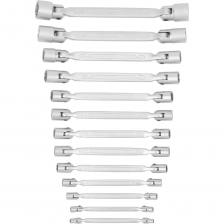 Набор 12-гранных двусторонних шарнирных ключей NORGAU NBS34-013 6x7-30x32 мм, 13 шт. 060510713 используется для ремонтных и монтажных работ. Ключи изготовлены из высококачественной хромованадиевой стали CrV, благодаря чему имеют повышенную износостойкость и защиту от коррозии. За счет высокоточной машинной обработки достигается максимальное соответствие размеру. Специальный 12-гранный профиль накидной части не повреждает крепеж и оптимально передает крутящий момент. Шарнирные ключи дают возможность вести работы в условиях ограниченного пространства, там где применение трещотки затруднительно. Методом горячей штамповки на ключ наносится логотип компании, модель ключа и его размерный ряд.