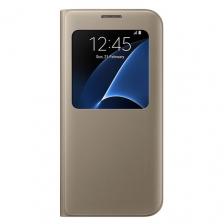 Чехол-книжка MyPads для Samsung Galaxy S7 G930 / G9300 5.1 золотой с окошком для входящих вызовов водоотталкивающий