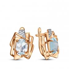 Золотые серьги с топазами Sky и фианитами с родированием