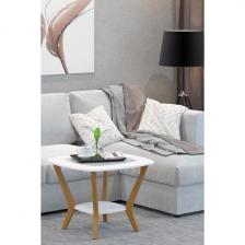 Стол журнальный с полкой Мельбурн со стеклом белый/дуб светлый Mebelik (круглая столешница, 4 ножки)