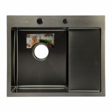 Мойка кухонная AFLORN AF95848F-L, врезная, левая, S=3 и 0.8 мм, 58x48x22 см, сифон, графит