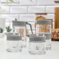 Набор ёмкостей для сыпучих продуктов «Модерн», 5 шт., с кувшином для масла, стекло, серый