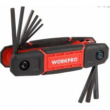 Набор складных шестигранных ключей PRO 9шт (SAE дюймовый, прорезиненный корпус) WP222029 WorkproНабор складных шестигранных ключей HEX (дюймовый)Закаленная хромованадиевая стальПротивоскользящая двухкомпонентная рукояткаЧернение для защиты от ржавчины