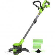 Триммер аккумуляторный Greenworks G40LT331, 40V, 33 см, с 1хАКБ 2Ач и ЗУ (2113507USB2). Легкий и достаточно мощный - отличная замена электрическому инструменту. Устройство 2 в 1 – садовый триммер и кромкорез. Полноценная замена сетевому инструменту, его главное преимущество – автономность. Помимо головки триммера для работы с леской, в комплект входят 20 пластиковых ножей для эффективного скашивания травы и диск для их установки. В режиме подрезки кромок специальные небольшие колеса установленные на триммере предохраняют от касания земли. Кромка вашего газона всегда будет ровной и аккуратной. У триммера есть ряд конструктивных особенностей, которые делают его чрезвычайно удобным в работе. Нижнее расположение двигателя даёт оптимальную развесовку – вес двигателя и головки с одной стороны уравновешиваются весом аккумулятора и ручки с другой. Угол наклона режущей части регулируется и имеет 7 положений, что позволяет оптимально настроить инструмент под рост оператора, а также эффективно использовать его в режиме подрезки кромок. D-образная рукоятка триммера регулируется по углу наклона и удобна для маневра в условиях ограниченного пространства. Подача лески осуществляется автоматически при включении триммера, никаких действий производить не нужно. Скоба, установленная рядом с триммерной головкой, защитит окружающие предметы от контакта с леской.
