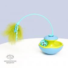HiPet Игрушка для кошек интерактивная Дразнилка с мячиком, диаметр 11 см, высота 8 см, размер с дразнилкой 17 см высота, 20 см ширина