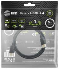 Видеокабель Кабель аудио-видео Cactus CS-HDMI.1.4-1 HDMI (m)/HDMI (m) 1м. позолоч.конт. черный