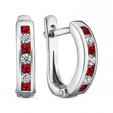 Серебряные серьги с рубинами и фианитами