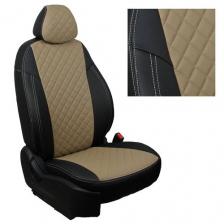 Чехлы на Рено Дастер (2011-2015), Рено Сандеро 1 поколение (2009-2014), Ниссан Террано 3 (2012-2017) без Аирбаг, спинка сплошная для сиденья авто, Пилот, Экокожа ромб, Черный с темно-бежевой вставкой
