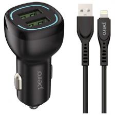 Автомобильное зарядное устройство Pero AC04 2 USB, 2.4 A AUTOMAX, c кабелем Lightning в комплекте, черное