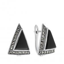 Серебряные серьги с перламутром и марказитами с чернением