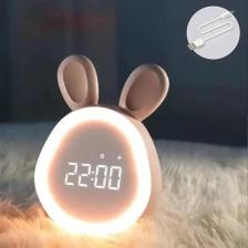 Мини мультяшный кролик будильник LED белый/розовый