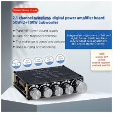 Цифровой аудио усилитель мощности звука для колонок с Bluetooth 5.0 XY-S100L 2.1 50WX2+100W - модуль усилителя звука высоких и низких частот.