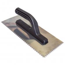 Нержавеющая гладилка НАШ ИНСТРУМЕНТ 130 мм х 270 мм, зуб 10х10, пластиковая ручка 020106-270-010