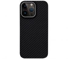 Чехол-накладка Luxo Life+ Magsafe для Apple iPhone 15 Pro карбоновый (черно-серый в полоску)