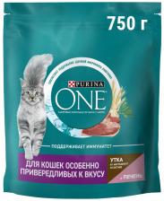 Сухой корм для кошек Purina ONE для особенно привередливых к вкусу с высоким содержанием утки и c печенью 750г