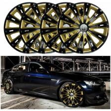 Колпаки на колеса R15 Гига Super Black Gold, цвет золотой/черный, 4 штуки в комплекте