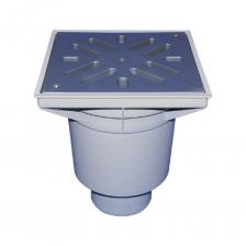 Трап с вертикальным выпуском DN110, корпусом c подрамником из ПП и решеткой из ПП, с грязеуловителем для предотвращения попадания в канализацию посторонних предметов, c гидрозатвором 50 мм.