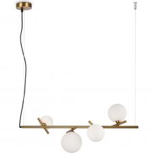 Материал арматуры - рифленый металл, цвет - латунь. Плафоны-сферы из белого матового стекла для мягкого заливающего света. Воздушный образ плафонов, строгие тонкие линии арматуры придадут интерьеру изящество и легкость. Высота подвесов регулируется. Источник света - лампы с цоколем G9.