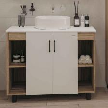 Тумба с раковиной Grossman Флай 100 со столешницей, дуб сонома, белая