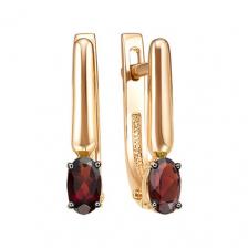 Золотые серьги с гранатом и родированием