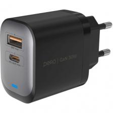 Сетевое зарядное устройство PERO ТС26, USB-A, USB-C, 30Вт, 3A, серый [тс26gr]