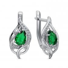 Серебряные серьги с изумрудами и фианитами