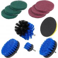 Набор сменных щеток для уборки/химчистки под шуруповерт Forcekraft 11 предметов кругл.90х75мм;плоск.50х25мм,100х25мм,120х25мм;насадка под диски 100мм;диски 100мм 6шт FK-CBK-02(60401)