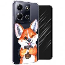 Чехол на Infinix Note 30i / Инфиникс Нот 30i с принтом Корги с кофе, прозрачный