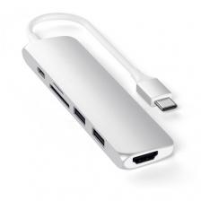 Переходник/адаптер Satechi SLIM ALUMINUM TYPE-C MULTI-PORT ADAPTER V2 (ST-SCMA2), длина 0.15 м, 1 шт., Silver