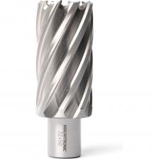 Корончатое сверло из быстрорежущей стали (HSS) предназначено для высокопроизводительного сверления глубоких и точных отверстий большого диаметра в листовом металле, трубах и других заготовках. Оснащено хвостовиком Weldon 19 для надежного крепления и эффективной передачи крутящего момента на магнитных сверлильных станках.Высокая производительность: быстрое и эффективное удаление материала по сравнению со спиральными сверлами.Чистота реза: обеспечивает чистые и точные отверстия с минимальными заусенцами.Универсальность: предназначено для сверления большинства видов черных и цветных металлов и их сплавов (сталь, алюминий, медь и др.).Надежное крепление: хвостовик Weldon 19 предотвращает проскальзывание в патроне под высокой нагрузкой.Область применения:Металлообработка и машиностроениеПроизводство металлоконструкцийМонтажные и ремонтные работы с использованием магнитных сверлильных станков.Внимание: сверление с подачей СОЖ! Штифт-выталкиватель поставляется отдельно.