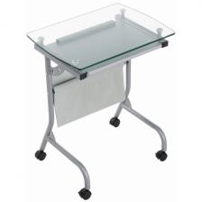 Компьютерный стол на колесах с полкой Woodville Riko серый 11670 (прямоугольная столешница, 4 ножки)