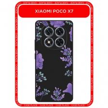 Черный матовый чехол на Poco X7/Xiaomi Redmi Note 14 Pro 5G / Поко X7 с принтом Сиреневая цветочная рамка