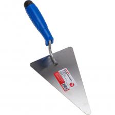 Кельма бетонщика – это незаменимый инструмент для отмеривания и замешивания цементных растворов, а также для кладки кирпича. Полотном в форме закругленного треугольника с прямыми гранями удобно удалять излишки раствора и работать в труднодоступных местах. Материал изготовления – нержавеющая сталь, что способствует высокой устойчивости к коррозии и воздействию агрессивных веществ. Ручка выполнена из ударопрочного пластика и надежно приварена к полотну, что обеспечивает стойкость к интенсивному использованию. Благодаря рельефной поверхности ручка удобно лежит в руке и не выскальзывает во время работы. Предусмотрен затыльник из ABS пластика, которым можно простукивать плитку для корректировки ее положения и лучшей усадки.