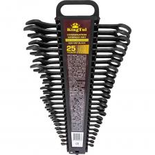 Ключи комбинированные, набор из 25 предметов на пластиковом держателе от бренда KINGTUL - самый распространённый и популярный тип гаечного ключа, сочетающий в конструкции рожковый и накидной профили.Универсальность. Использование двух одноразмерных профилей делает инструмент универсальным. Его основное достоинство проводить работы в самых труднодоступных местах. Рожковая сторона ключа подходит для работ с крепежом, доступ к которому есть лишь с одной стороны; а накидная часть для проведения работ с высоко нагруженными резьбовыми соединениями. Накидная часть имеет 12 граней.Качество изготовления. Ключи изготовлены из углеродистой стали, что значительно увеличивает их устойчивость к механическим нагрузкам.Удобство. Набор оснащен удобным пластиковым держателем-переноской. Все ключи имеют собственную нишу и надежно закреплены на держателе. Набор легко брать с собой и всегда удобно хранить в автомобиле. Основным преимуществом данного набора является компактность размеров упаковки и сбалансированный состав набора, в который включены только самые необходимые и востребованные размеры.