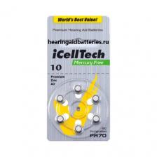 Батарейки для слуховых аппаратов №10 iCellTech (6 штук)