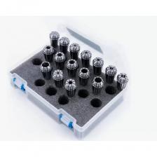 Набор цанг ER40 - 15 шт. (4,5,6,7,8,9,10,12,14,15,16,18,20,22,25 мм) DIN6499B TTM 4603390589337 Набор, состоящий из 15 цанг ER40, предназначенных для фиксации инструмента с цилиндрическим хвостовиком различного диаметра.   Размер цанги - ER40