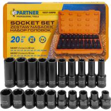 Набор Partner — это профессиональный, надежный и практичный комплект, состоящий из 20 торцевых 6-гранных ударных головок. Эти головки идеально подходят для работы с обычными ключами, а также могут использоваться в качестве оснастки для пневматических и электрических инструментов, таких как перфораторы и гайковерты. Шестигранный профиль. Обеспечивает надежное сцепление с болтами и гайками, что снижает риск скольжения и повреждения головки, а также повышает общую эффективность работы. Качественные материалы. Головки изготовлены из прочной хромованадиевой стали (CrV), что гарантирует высокую твердость, прочность и устойчивость к коррозии. Они способны выдерживать интенсивное использование и сохранять свои качества на протяжении длительного времени. Удобство использования. Каждая головка имеет пометку о размере, что позволяет быстро и легко надевать ее на дрель. Организация хранения. Все элементы удобно хранятся в специальном кейсе с двумя замками и прочной ручкой для переноски. Каждое изделие уложено в отдельную ячейку, что облегчает хранение и транспортировку. Набор торцевых 6-гранных головок 1/2" из 20 предметов может использоваться в различных областях, включая: Автомобильную отрасль Промышленность Строительство Он идеально подходит для механиков, автомехаников и электриков при работе с автомобилями, мотоциклами и другими механизмами. Этот набор — отличный выбор для профессионалов, которые ценят качество и надежность в своем инструменте!