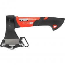 Топор Matrix 21409 длиной 275 мм, с рабочей частью весом 450 г и эргономичной фибергласовой рукояткой, используется для колки мелких дров, рубке щепок, заострения колышков, вырубки кустов, рубки сучьев, обдирки веток, а также выполнения других работ. Полукруглое лезвие упрощает работу. Инструмент пригодится в туристическом походе и отдыхе на природе, будет полезен в быту. Преимущества Долговечность — кованое полотно из прочной стали 45 прошло зонную закалку токами высокой частоты до твердости 50-55 HRC, поэтому долго сохраняет остроту, режущая кромка прошла прецизионную заточку на станке с ЧПУ. Эргономичность — двухкомпонентная рукоятка обеспечивает удобный хват и не выскальзывает из рук. Безопасное хранение и транспортировка — топор поставляется с защитной пластиковой накладкой на лезвии. Удобное размещение в зоне хранения — в рукоятке предусмотрено отверстие под подвес. Компактность — короткий топорик не занимает много места, оптимален для отдыха на природе.