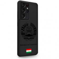 Черный силиконовый чехол SignumCase для Samsung Galaxy S21 Ultra Черный лаковый Герб Таджикистана для Самсунг Галакси С21 Ультра
