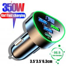 Автомобильное зарядное устройство для телефона 350 Вт, USB Type C, сверхбыстрая зарядка в автомобиле со светодиодным монитором напряжения для IPhone Samsung Huawei Oneplus Vivo Oppo