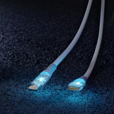 Кабель для зарядки и передачи, прозрачн.наконечники TYPE C - LIGHTNING серый,3А,нейл.,1 м, Smartbuy (IK-12-PDTRANSP-GRAY), цена за 1 шт