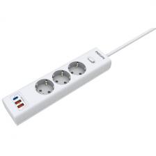 Сетевой фильтр Philips 3 розетки с USB (PD/QC3.0 5/9/12В), 20 Вт, кабель - 3 м, белый