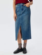 Джинсовая юбка миди с разрезом