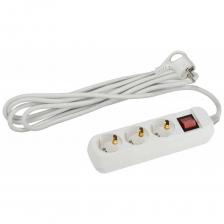 Удлинитель электрический на 3 розетки с заземлением, с выключателем, провод 3 метра ПВС 3x0,75мм2. Корпус выполнен из ударопрочного и негорючего пластика (полипропилен). Вилка обеспечена кольцом для удобного извлечения ее из розетки. Модель удлинителя на 10А позволяет подключить бытовые приборы общей нагрузкой до 2200Вт.