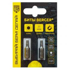 Биты Berger BG2377, магнитные, Hex4, 25 мм, 2 шт., S2