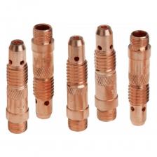 Держатель цанги TIG — это ключевой элемент в системе сварки с использованием вольфрамовых электрородов (TIG). Он обеспечивает надежное крепление и позиционирование цанги, которая удерживает вольфрамовый электрод во время сварочных работ.Материал: изготавливается из прочной стали или другого устойчивого к коррозии материала, что обеспечивает долговечность и надежность в условиях высокой температуры.Совместимость: Держатель цанги предназначен для использования с вольфрамовыми электродами разных диаметров, что делает его универсальным инструментом для множества сварочных задач.Легкость установки: Интуитивный механизм зажима позволяет быстро и легко заменять электроды, минимизируя время простоя в работе.Эргономика: Держатель специально разработан для удобства в использовании, что позволяет снизить утомляемость оператора при длительных сварочных работах.Применение:Держатель цанги TIG используется в промышленных и домашних условиях для сварки различных металлов, включая алюминий и нержавеющую сталь. Он идеально подходит для тонкостенных конструкций и работ, требующих высокой точности.